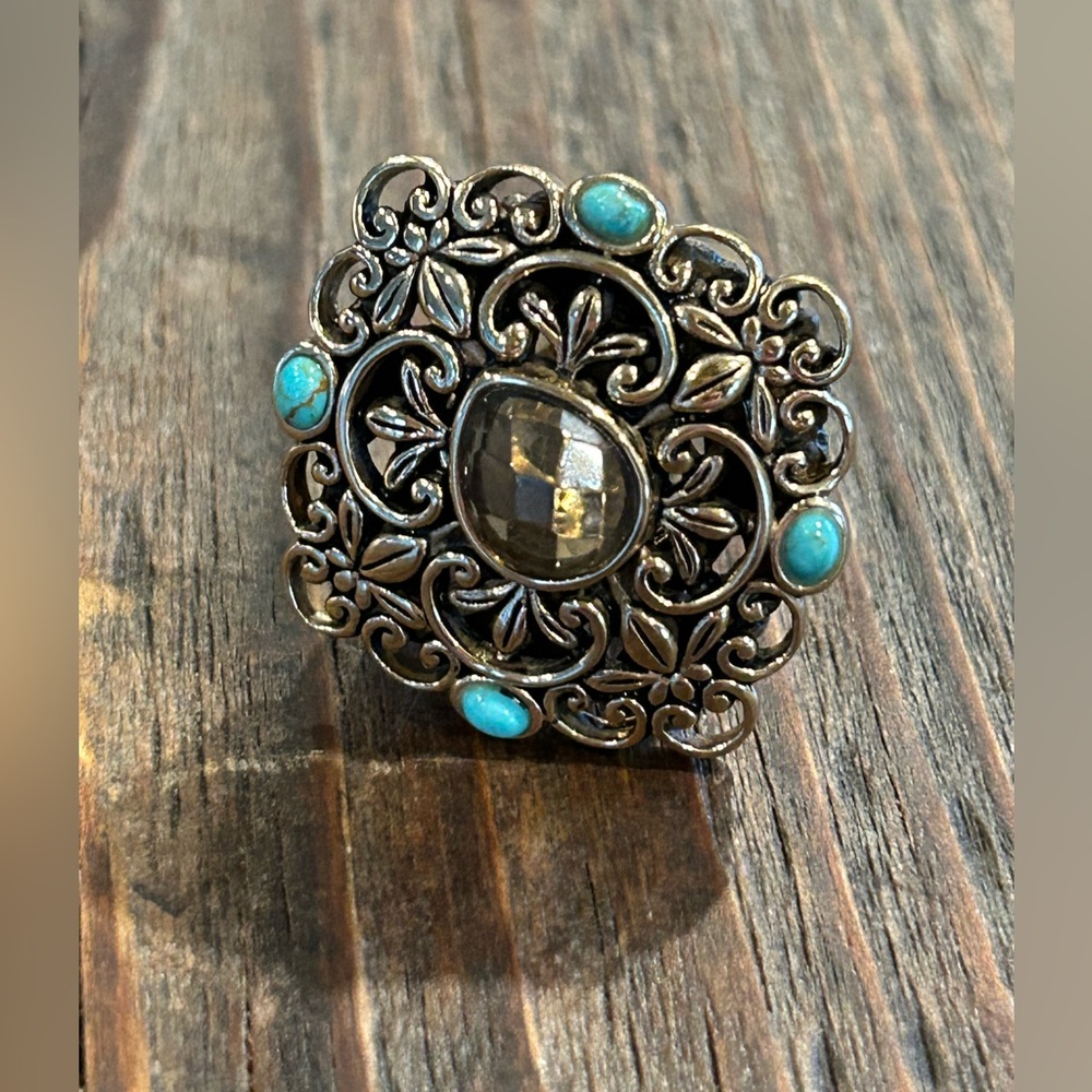 Vintage Barse Turquoise & Amethyst Bronze Ring Size 7 - Picture 5 of 8
